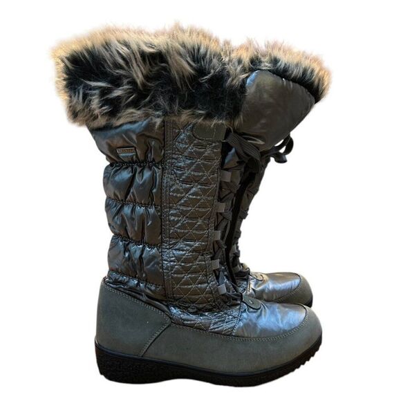 Ladies Size 7.5 Flexus by Spring Step Fur Lined Silver Boots Rain Snow Calf NWT - Picture 1 of 9